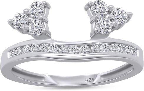 0.97 Carat Round White Cubic Zirconia Three Stone Enhancer Guard Ring 14K Gold Over Sterling Silver in Saudi Arabia