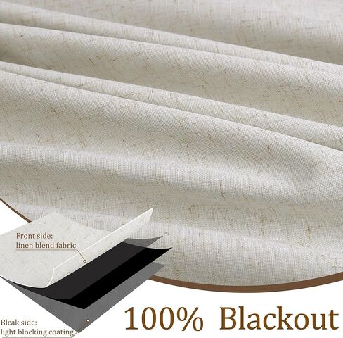 Nanspring 144 بوصة ستائر كتان معتمة طبيعية طويلة جدًا بنسبة 100% لغرفة السقف العالي ستارة داكنة حرارية معزولة بمزرعة خلفية بوهو ستائر لغرفة النوم، لوحة واحدة، 52 × 144 كريم عاجي in Kuwait