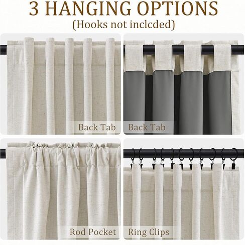 Nanspring 144 بوصة ستائر كتان معتمة طبيعية طويلة جدًا بنسبة 100% لغرفة السقف العالي ستارة داكنة حرارية معزولة بمزرعة خلفية بوهو ستائر لغرفة النوم، لوحة واحدة، 52 × 144 كريم عاجي in Kuwait