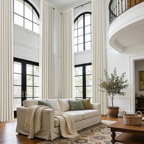 Nanspring 144 بوصة ستائر كتان معتمة طبيعية طويلة جدًا بنسبة 100% لغرفة السقف العالي ستارة داكنة حرارية معزولة بمزرعة خلفية بوهو ستائر لغرفة النوم، لوحة واحدة، 52 × 144 كريم عاجي in Kuwait