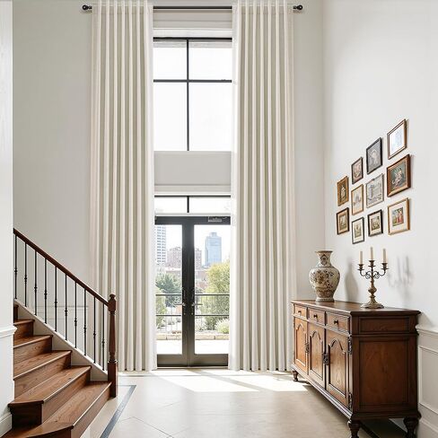 Nanspring 144 بوصة ستائر كتان معتمة طبيعية طويلة جدًا بنسبة 100% لغرفة السقف العالي ستارة داكنة حرارية معزولة بمزرعة خلفية بوهو ستائر لغرفة النوم، لوحة واحدة، 52 × 144 كريم عاجي in Kuwait