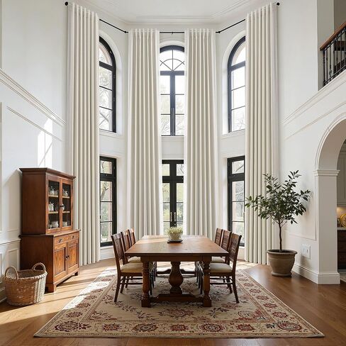 Nanspring 144 بوصة ستائر كتان معتمة طبيعية طويلة جدًا بنسبة 100% لغرفة السقف العالي ستارة داكنة حرارية معزولة بمزرعة خلفية بوهو ستائر لغرفة النوم، لوحة واحدة، 52 × 144 كريم عاجي in Kuwait