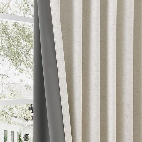 Nanspring 144 بوصة ستائر كتان معتمة طبيعية طويلة جدًا بنسبة 100% لغرفة السقف العالي ستارة داكنة حرارية معزولة بمزرعة خلفية بوهو ستائر لغرفة النوم، لوحة واحدة، 52 × 144 كريم عاجي in Kuwait