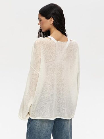 Women Oversized Sheer Mesh Knit Sweater Tops Lightweight Y2K Summer Loose Long Sleeve Pullover Shirt Beach in Saudi Arabia