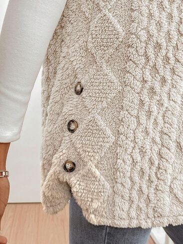Women's Button Down Fleece Hooded Outerwear Vests Sleeveless Cardigan Coat Fall Winter Clothes in Saudi Arabia