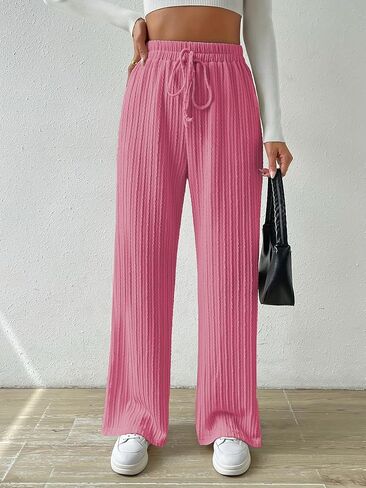 Women’s Wide Leg Pants - High Waist Drawstring Elastic Waistband Pleated Casual Loose Trousers in Saudi Arabia
