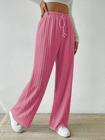 Women’s Wide Leg Pants - High Waist Drawstring Elastic Waistband Pleated Casual Loose Trousers in Saudi Arabia