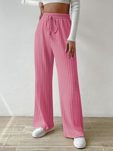 Women’s Wide Leg Pants - High Waist Drawstring Elastic Waistband Pleated Casual Loose Trousers in Saudi Arabia
