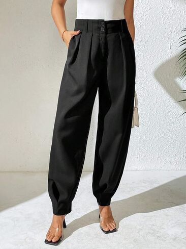 High Waisted Double Button Pleated Straight Leg Suit Pants Casual Womens Casual Cozy Summer Pants in Saudi Arabia