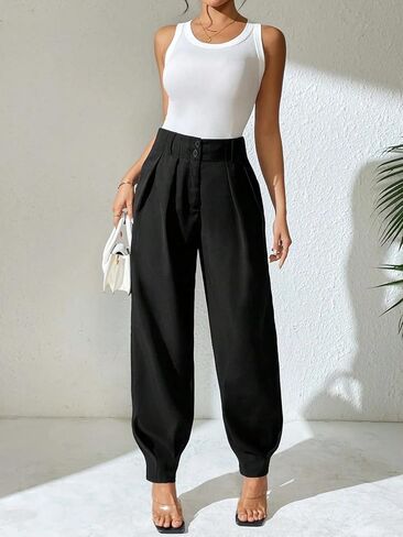 High Waisted Double Button Pleated Straight Leg Suit Pants Casual Womens Casual Cozy Summer Pants in Saudi Arabia