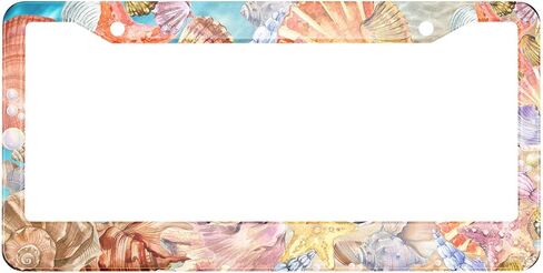 HOSNYE Ocean Sea Shells إطار لوحة ترخيص الشاطئ، خلفية صيفية، غطاء لوحة ترخيص معدني، إطارات أمامية، إطار علامة السيارة للنساء والرجال، مركبات أمريكية قياسية in Kuwait
