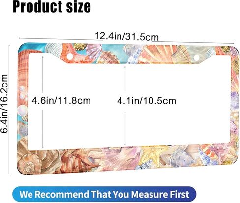HOSNYE Ocean Sea Shells إطار لوحة ترخيص الشاطئ، خلفية صيفية، غطاء لوحة ترخيص معدني، إطارات أمامية، إطار علامة السيارة للنساء والرجال، مركبات أمريكية قياسية in Kuwait