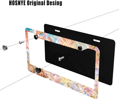 HOSNYE Ocean Sea Shells إطار لوحة ترخيص الشاطئ، خلفية صيفية، غطاء لوحة ترخيص معدني، إطارات أمامية، إطار علامة السيارة للنساء والرجال، مركبات أمريكية قياسية in Kuwait