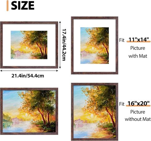 Fixwal 16x20 Picture Frame, Display Pictures 11x14 with Mat or 16x20 Without Mat, Brown Poster Frames for Wall Mounting Decor, 2 Pack in Kuwait