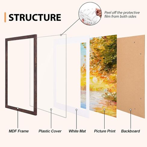 Fixwal 16x20 Picture Frame, Display Pictures 11x14 with Mat or 16x20 Without Mat, Brown Poster Frames for Wall Mounting Decor, 2 Pack in Kuwait