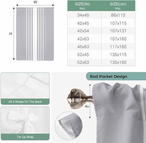 Light Grey Striped Tie Up Curtains for Window, White Simple Neutral Modern Thermal Insulated Balloon Shade Adjustable Rod Pocket Curtains Valance Panels for Kitchen Bathroom Café 52'' x 45'' in Saudi Arabia