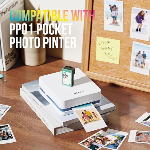 Nelko 520 Genuine Color Ink Cartridges, 2.0 High-Yield Ink Cartridge Compatible with PP01 & PP03 Photo Printer, Water Oxidation-Proof, Photo Printer Cartridge for PP01 Photo Printing, for Home&School in Kuwait