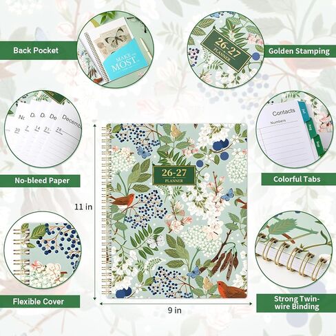 مخطط 2025 - مخطط 2025، يناير 2025 - ديسمبر 2025، 8 × 10 بوصة، مخطط 2025 أسبوعيًا وشهريًا مع علامات تبويب محددة، جيب، ربط بسلك مزدوج - زهور المجد in Kuwait