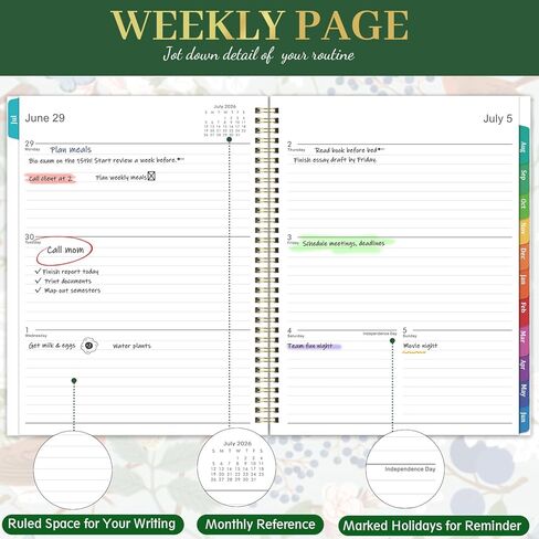 مخطط 2025 - مخطط 2025، يناير 2025 - ديسمبر 2025، 8 × 10 بوصة، مخطط 2025 أسبوعيًا وشهريًا مع علامات تبويب محددة، جيب، ربط بسلك مزدوج - زهور المجد in Kuwait