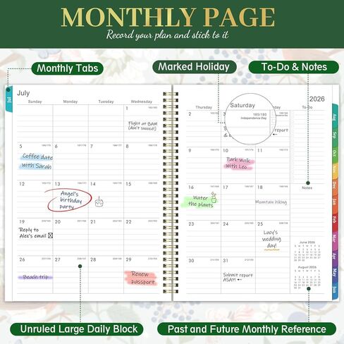مخطط 2025 - مخطط 2025، يناير 2025 - ديسمبر 2025، 8 × 10 بوصة، مخطط 2025 أسبوعيًا وشهريًا مع علامات تبويب محددة، جيب، ربط بسلك مزدوج - زهور المجد in Kuwait