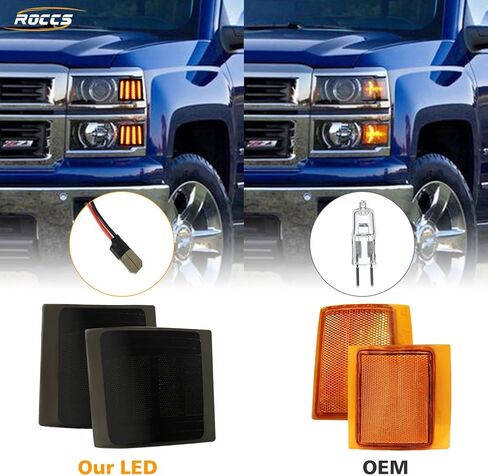 ROCCS 4PCS LED Side Marker Lights with Amber Turn Signal Compatible with 1994-1998 Chevy C/K 1500 2500 3500 Suburban Silverado Tahoe Front Corner Grill Lights, Smoked Lens in Saudi Arabia