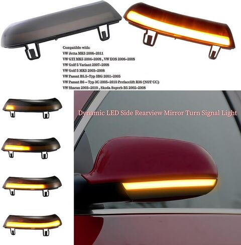 Sequential LED Side Mirror Turn Signal Lights Compatible with VW Golf 5 EOS GTI V Jetta MK5 Passat B5.5 B6 R36 Sharan Superb B5 R32 Rabbit Dynamic Indicator Mirror Marker Blinker Lamp,2PCS in Kuwait