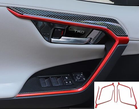 Car Accessories Fit for Toyota RAV4 (XA50) 2019 2020 2021 2022 Door Inner Armrest Frame Handle Decor Cover Trims ( Red ) ABS 4PCS in Kuwait