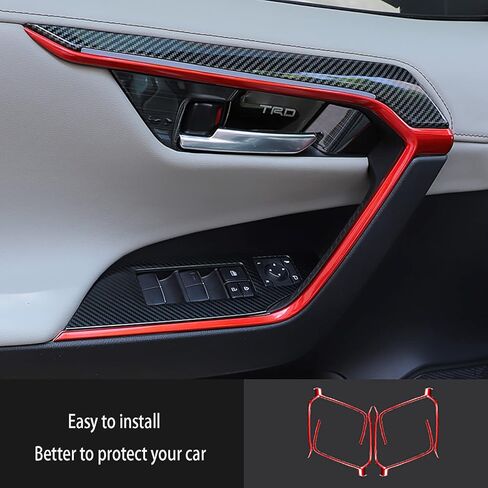 Car Accessories Fit for Toyota RAV4 (XA50) 2019 2020 2021 2022 Door Inner Armrest Frame Handle Decor Cover Trims ( Red ) ABS 4PCS in Kuwait
