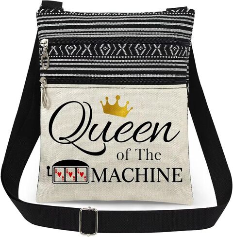 Machine Queen Adjustable Strap Crossbody Bag Queen of The Machine Print with Slot Machine Gift for Gaming Adults Messenger Bag Birthday or Christmas Gift for Gambling Lovers (White) in Saudi Arabia