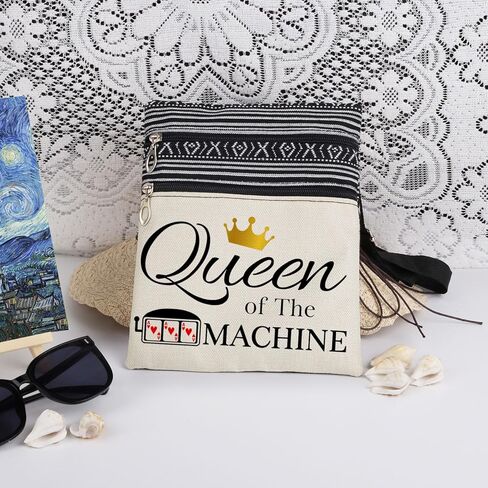 Machine Queen Adjustable Strap Crossbody Bag Queen of The Machine Print with Slot Machine Gift for Gaming Adults Messenger Bag Birthday or Christmas Gift for Gambling Lovers (White) in Saudi Arabia