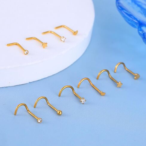 20Pcs 14K Gold Nose Ring Studs & Hoops- 20 Gauge Nose Ring Set - Gold Noses Piercing Jewelry for Women & Men in Saudi Arabia