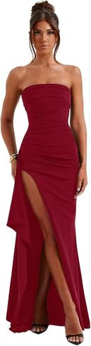 GATMAHE Strapless Chiffon Prom Dresses for Women 2026 Ruched Mermaid Corset Formal Evening Dress with Slit in Kuwait