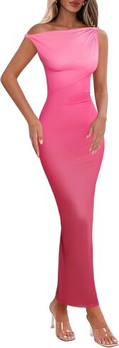 Lazysmile Summer Floral Maxi Dresses for Women One Shoulder Bodycon Mesh Elegant Formal Cocktail Wedding Guest Party Dress in Saudi Arabia