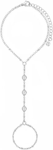 Hand Chain Ring Bracelet for Women Dainty 14k Gold Finger Ring Bracelet Bohemian Slave Bracelet Rhinestone Ring Hand Chain Bracelets Trendy Jewelry Gifts for Teen Girls in Kuwait