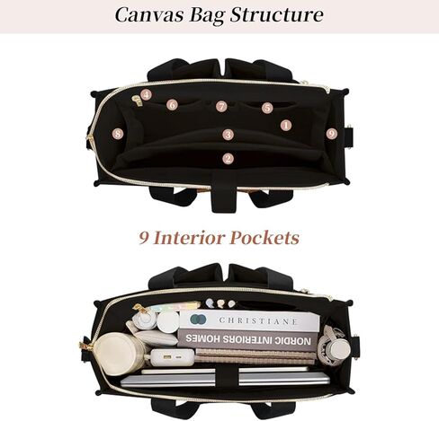Canvas Tote Bag for Women Multi Pockets Crossbody Womens Tote Bags Trendy Satchel Handbag Everything Everyday Bag in Kuwait