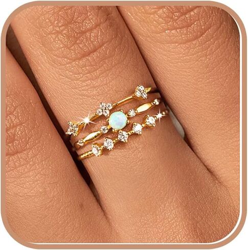 Dainty Stackable Opal Rings for Women 14K Gold Plated Birthstone Ring Trendy Cubic Zirconia Floral Ring Promise Statement Ring Jewelry Birthday Holiday Gifts for Her in Kuwait