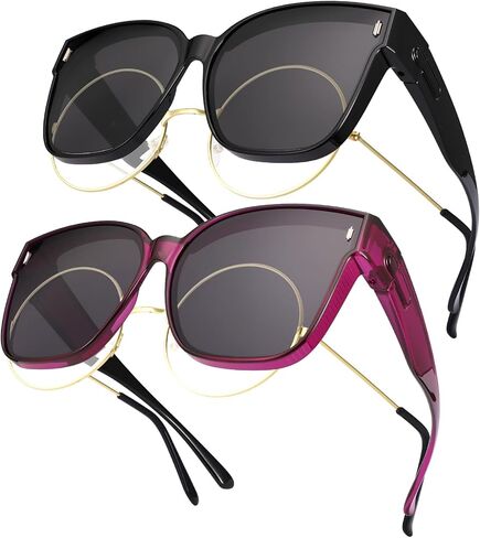 JATEBI 2 Pack Fit Over Polarized Glasses Sunglasses for Women Fashion Round Sunglasses Over Glasses UV400 in Saudi Arabia