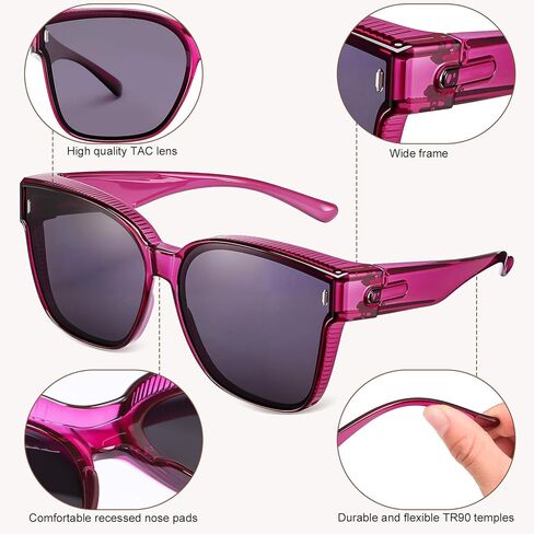 JATEBI 2 Pack Fit Over Polarized Glasses Sunglasses for Women Fashion Round Sunglasses Over Glasses UV400 in Saudi Arabia