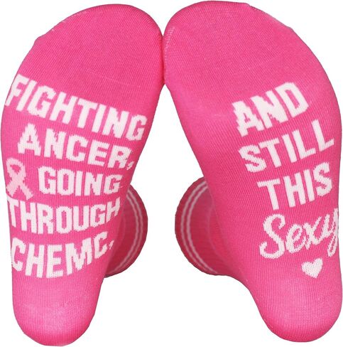 Fighting Cancer Chemo Socks – Funny Pink Non-Slip Socks Gift for Women Going Through Chemo, Encouragement & Support Gifts for Cancer Warriors, Birthday, Christmas, or Care Package.(097) in Kuwait