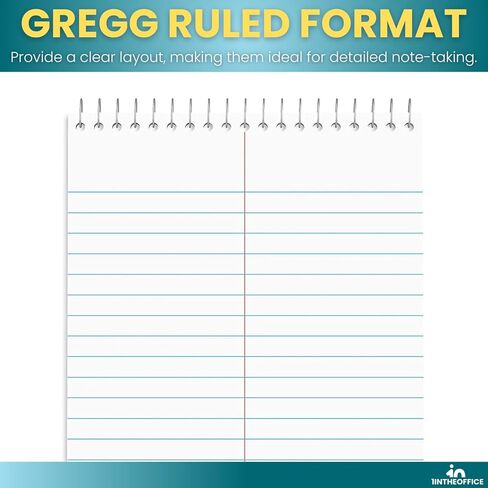 1InTheOffice Steno Pads Spiral 6x9، لوحة ملاحظات حلزونية، مسطرة Gregg، أبيض، 80 ورقة/وسادة، (12) (12) in Saudi Arabia