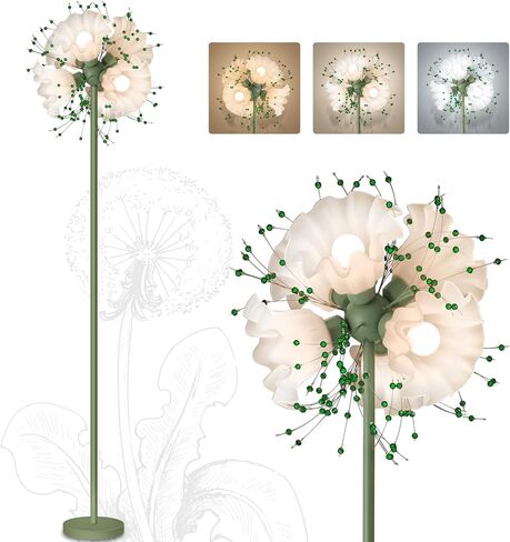 مصباح أرضي على شكل زهرة لغرفة المعيشة، مصباح أرضي كريستالي طويل مع 6 مصابيح LED، مصابيح أرضية على شكل زهور خضراء مع 3 درجات حرارة ألوان، مصباح قائم حديث مشرق لغرفة النوم، ديكور المنزل المكتبي in Kuwait