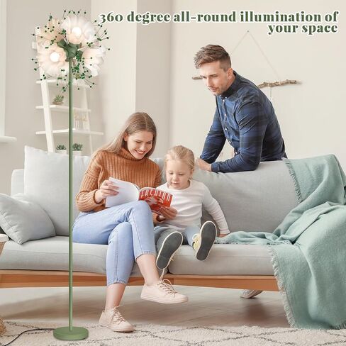 مصباح أرضي على شكل زهرة لغرفة المعيشة، مصباح أرضي كريستالي طويل مع 6 مصابيح LED، مصابيح أرضية على شكل زهور خضراء مع 3 درجات حرارة ألوان، مصباح قائم حديث مشرق لغرفة النوم، ديكور المنزل المكتبي in Kuwait