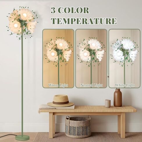 مصباح أرضي على شكل زهرة لغرفة المعيشة، مصباح أرضي كريستالي طويل مع 6 مصابيح LED، مصابيح أرضية على شكل زهور خضراء مع 3 درجات حرارة ألوان، مصباح قائم حديث مشرق لغرفة النوم، ديكور المنزل المكتبي in Kuwait