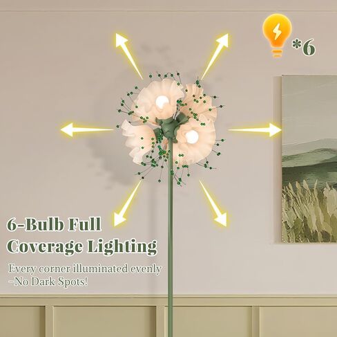 مصباح أرضي على شكل زهرة لغرفة المعيشة، مصباح أرضي كريستالي طويل مع 6 مصابيح LED، مصابيح أرضية على شكل زهور خضراء مع 3 درجات حرارة ألوان، مصباح قائم حديث مشرق لغرفة النوم، ديكور المنزل المكتبي in Kuwait