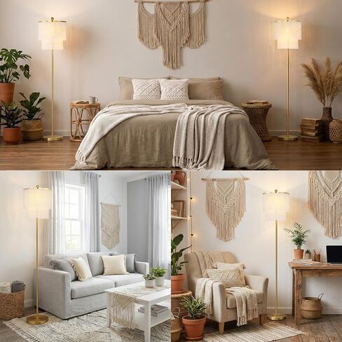 Dimmable Boho Tassel Floor Lamp with Remote Control for Living Room, 63" Tall Fringe Standing Bedroom Lamp with 3 Color Temperature Adjustment, Modern Stand Up Corner Lamp with Tassel Lampshade in Saudi Arabia