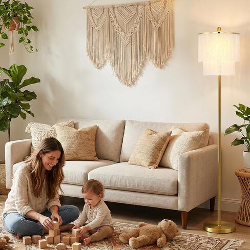 Dimmable Boho Tassel Floor Lamp with Remote Control for Living Room, 63" Tall Fringe Standing Bedroom Lamp with 3 Color Temperature Adjustment, Modern Stand Up Corner Lamp with Tassel Lampshade in Saudi Arabia