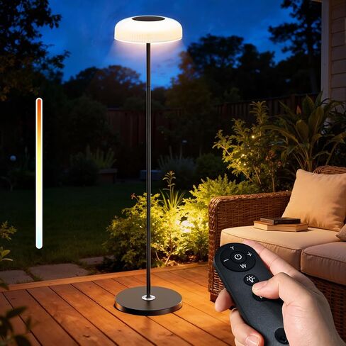 M KARMATER Solar Outdoor Floor Lamp for Patio,IP65 Waterproof Cordless Standing Lamp with Remote Control & Touch Sensor, Tall Rechargeable Ambient Light for Porch Garden & Living Room,Warm/White,USB-C in Kuwait