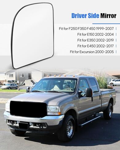 Driver Side Mirror Fit for Ford F250 F350 F450 1999-2007/ E150 2002-2004/ E350 2002-2019/ E450 2002-2017/ Excursion 2000-2005，Left Side Upper Mirror Glass 4C3Z17K707-AC in Kuwait