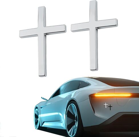 قطعتان من ملصقات السيارات المسيحية المعدنية الصلبة، 2.5 بوصة × 1.8 بوصة ملصقات متقاطعة ثلاثية الأبعاد للسيارة، ملصقات متقاطعة للسيارات لملحقات يسوع، ذاتية اللصق لتزيين الشعار الخارجي للسيارة (أسود) in Kuwait