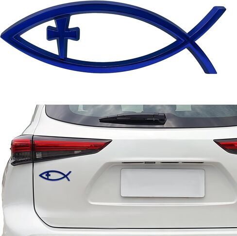 Christian Cross Fish Auto Emblem, Jesus Fish Car Emblem, Weatherproof Christian Symbol Ichthus Cross Decal, Chrome Sliver Badge Bumper Stickers Car Accessories Fit for Most Vehicles (Red) in Saudi Arabia